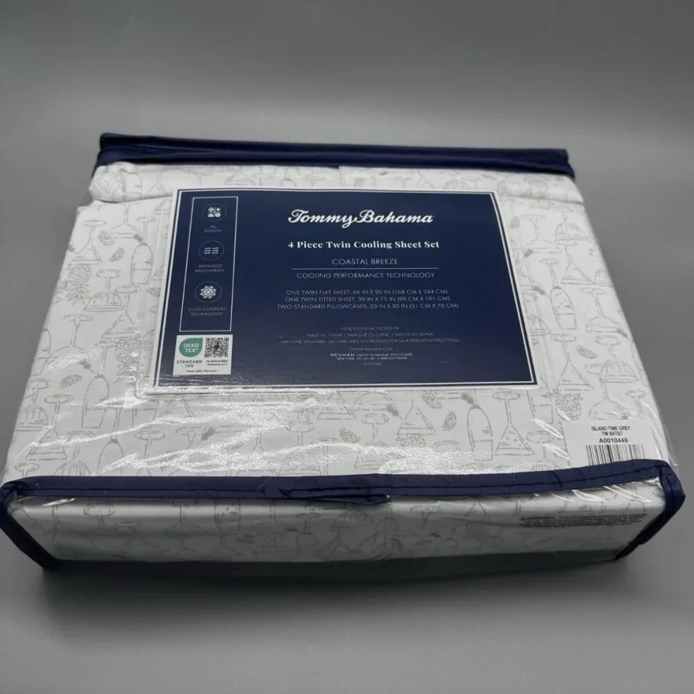 NEW 4pc Tommy Bahama Tropical Cocktail Drinks TWIN Cooling Sheet Set Island Time